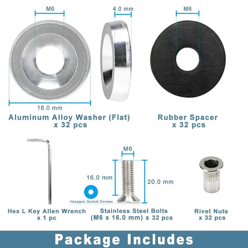 Rolling Gears M6 Silver Flat Anodized Aluminum Washer Bolt Kit, 32-Piece Hardware Kit for Widebody, Fender Flares, Bumpers, Mud Flaps and Engine Bay Dress-Up - Image 5